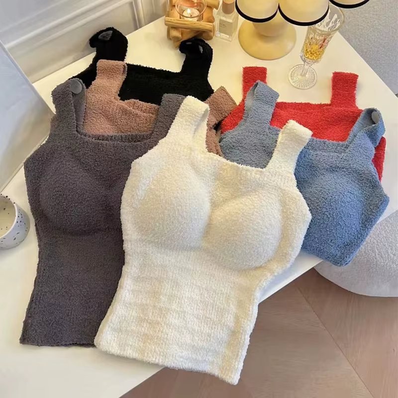 Fashion New Winter Body Top Corset Women Undershirt Slim Vest With Bra Lambswool Thermal Underwear Bottoming Basic Pant Homewear