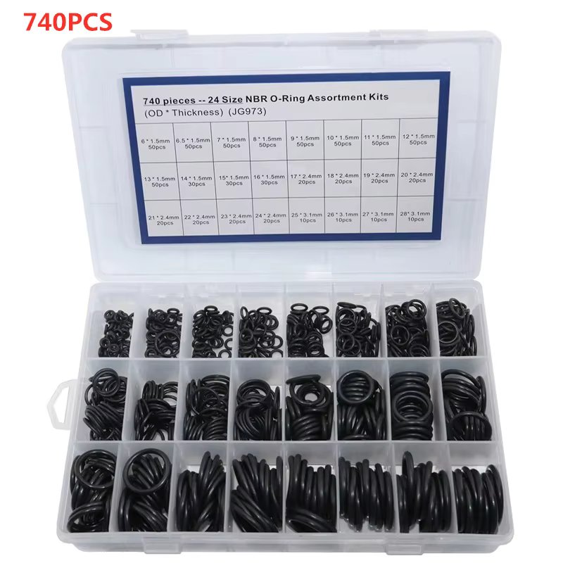 NBR 740/1200pcs NBR O-ring set nitrile rubber black O-ring oil-resistant, wear-resistant and waterproof NBR ORing sealing