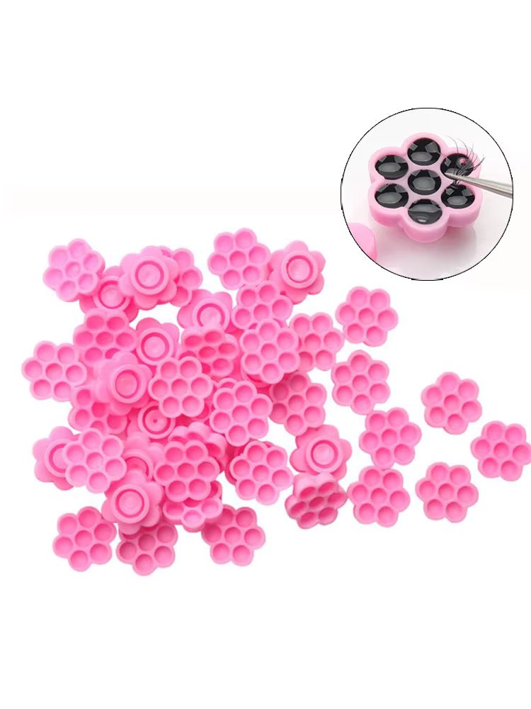 100pcs Individual Eyelash Blossom Cups Eyelash Extension Glue Holder Plastic Stand Quick Flowering Fan Lash Makeup Tool