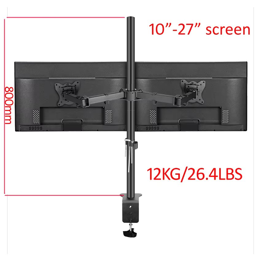 T902-280 360 rotate steel 10"-27" Dual Monitor Holder Desktop Stand side by side Full Motion clamp base Monitor Mount Arm 12kgs