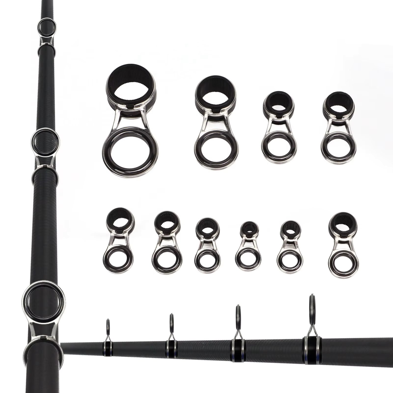 New 10Pcs Fishing Rod Repair Kit Ring Wear Resistant Ceramic Guide Ring Rod Eye Replacement Kit Fishing Rod Guides Ring Set ﻿