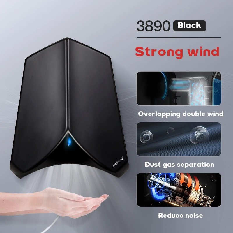 interhasa! Automatic Jet Hand Dryer Induction Hot and Cold Infrared Sensor HEPA Filter High Power Hand Dryer Bathroom Hotel