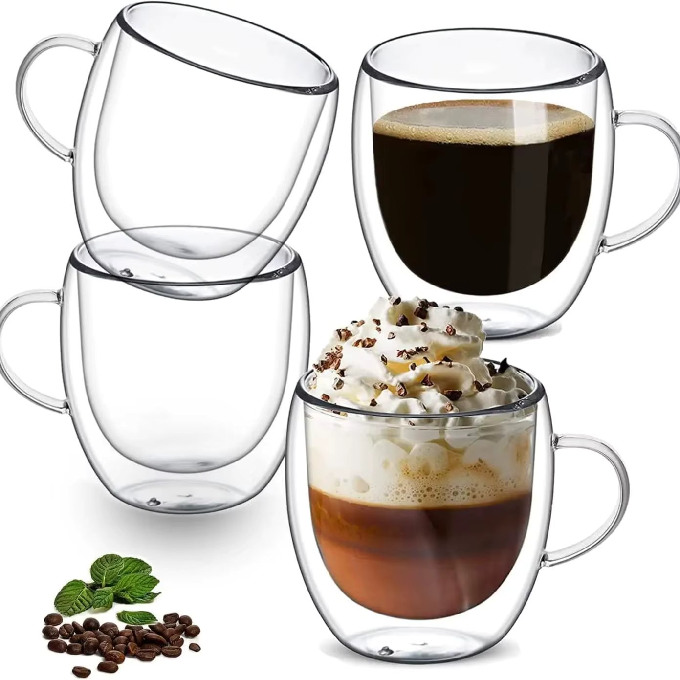 80-450ML Double Coffee Glasses Double Insulated Glass Cups For Hot & Cold Coffee Milk Transparent Mug With Handle Glasses