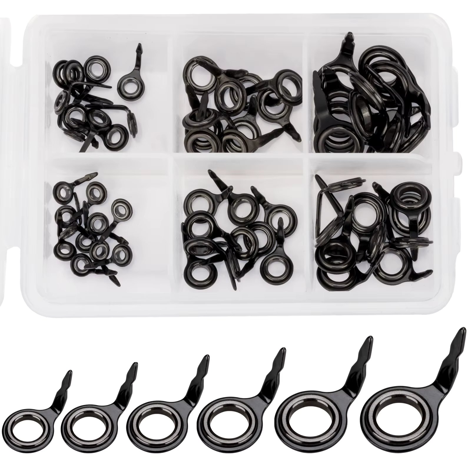 60pcs/box Fishing Rod Guides Repair Kit Ceramic Ring Casting Fishing Pole Rings Fishing Rods Repair Tackle for Saltwater #4-#10