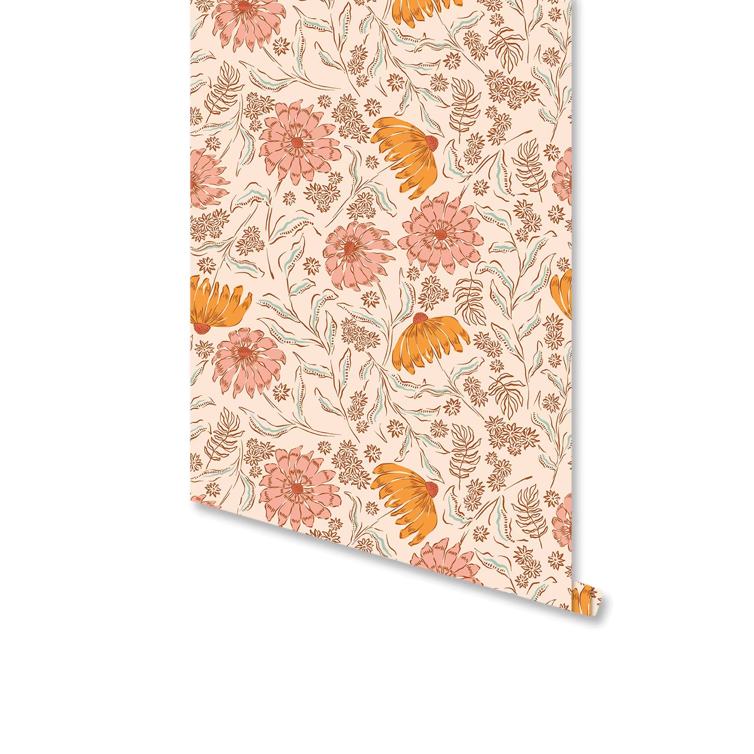 American Vintage Floral Wallpaper Peel and Stick Boho Flower Contact Paper Retro Self Adhesive Removable Daisy Wall Mural Decor