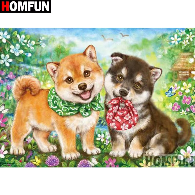 HOMFUN Full Square/Round Drill 5D DIY Diamond Painting "Shiba Inu animals" Embroidery Cross Stitch 5D Home Decor Gift A30102