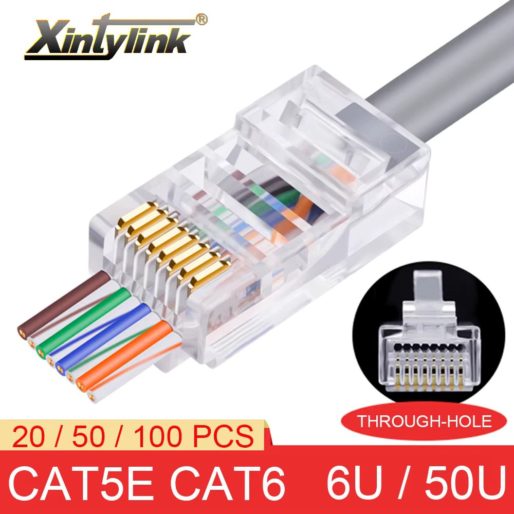 xintylink rj45 connector cat6 cat5e 50U/6U ethernet cable plug utp 8P8C ends cat 6 network lan jack cat5 internet high quality