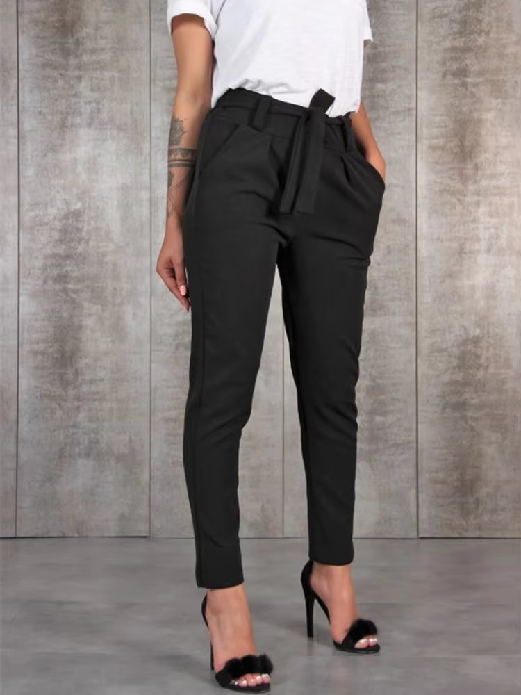 BornToGirl Spring Summer Autumn Casual Slim Chiffon Thin Pants For Women High Waist Black Khaki Green Pants Woman Trousers