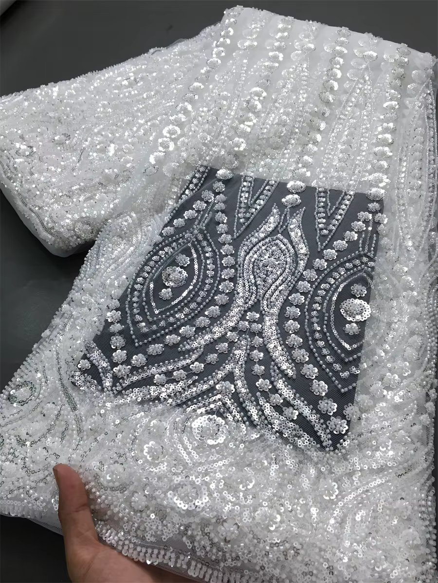 French Mesh Lace Beads Fabric High Quality 2025 Nigerian Net Sequins Lace Fabric diy For Evening Party Dresses Women,2.5yard4044