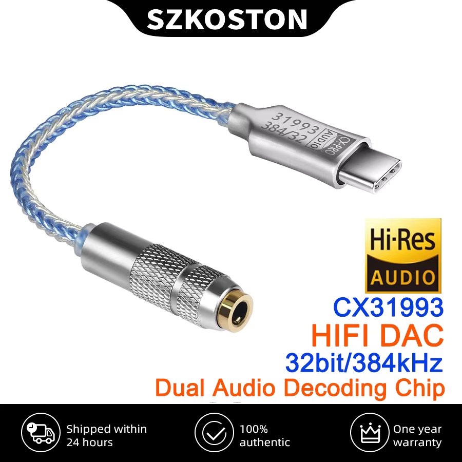 USB Type C to 3.5mm Audio Adapter CX31993 HiFi DAC Headphone Amplifier Audio Interface Earphone Amplifier SNR128dB 32b/384kHz