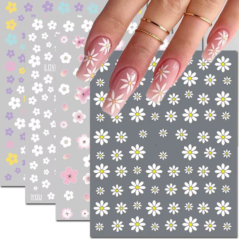 3d Nail Art Stickers Spring Summer White Daisy Florals Flowers Leaves Fruits Decals For Nails Decoration Manicure Salon Beauty