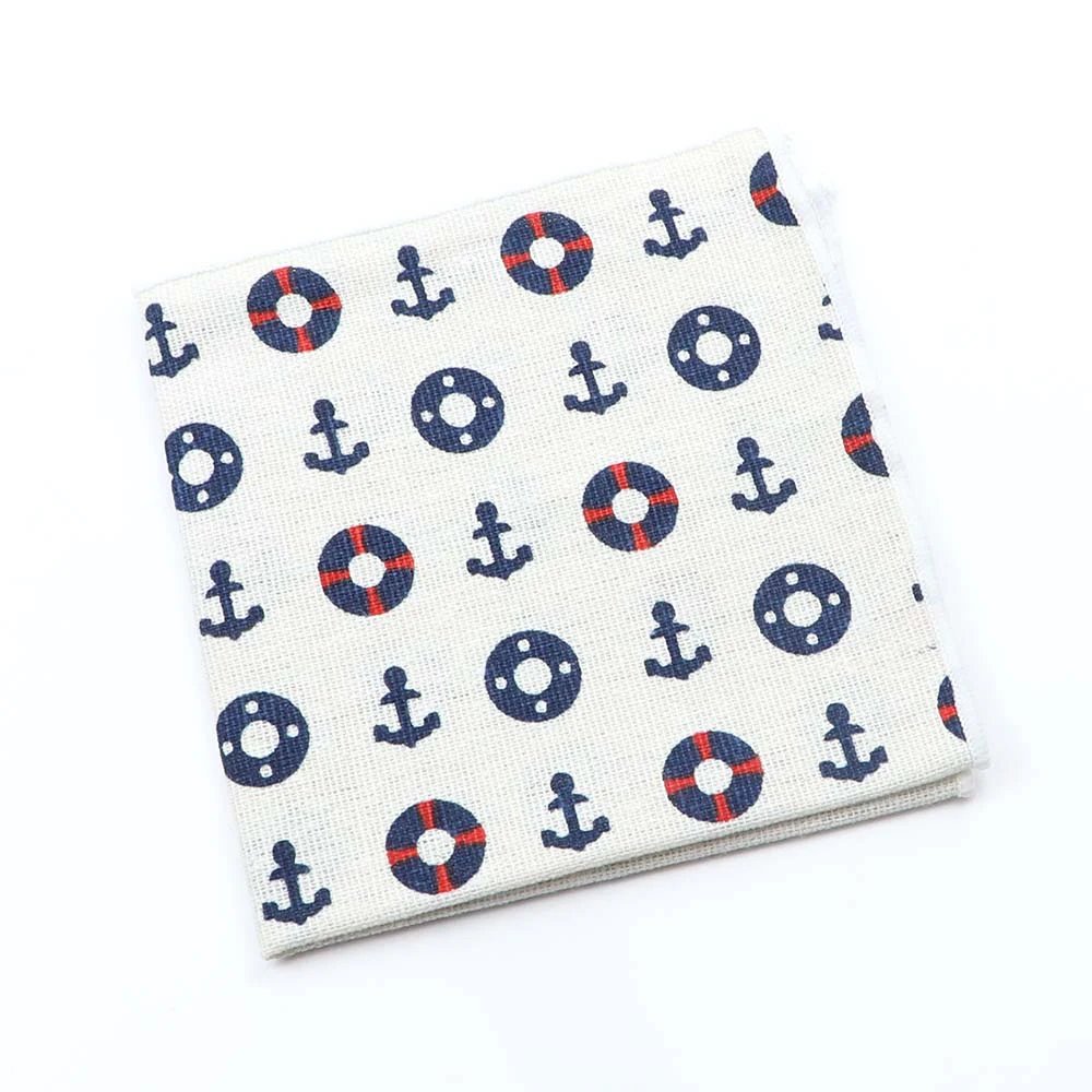 Japanese Style Linen Handkerchief Scarves Vintage Waves Cartoon Animal Flower Pattern Hankies For Men Casual Party Wedding Gift