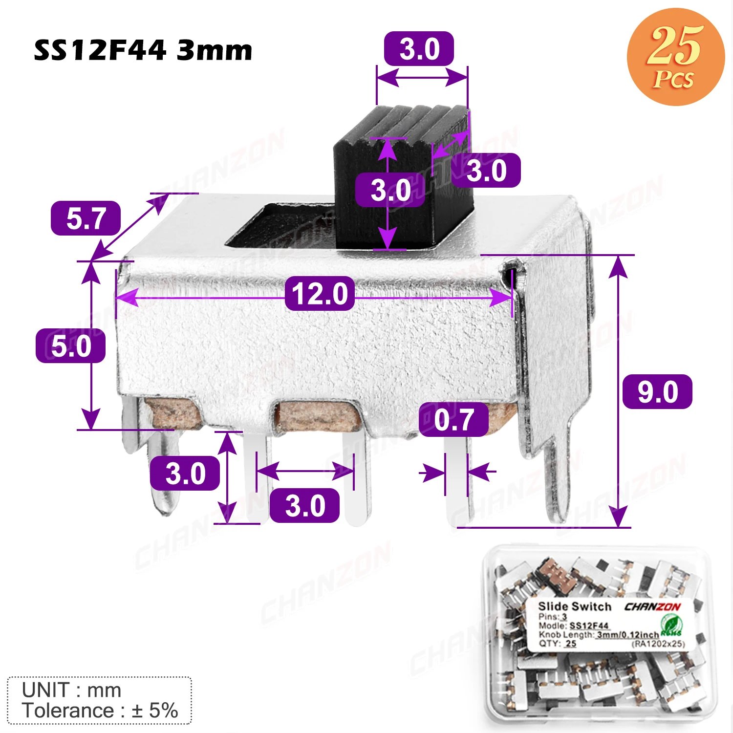 25pcs SS12F44 3mm