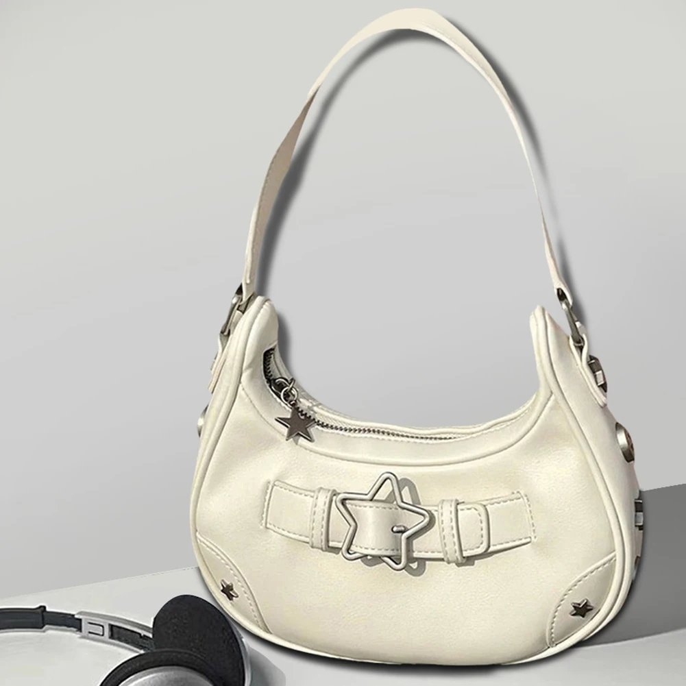 Women Casual Hobos Bag Vintage Y2K Top-Handle Bag Denim Star Decor Solid Color Gift for Girls Female Armpit Bags Purse Tote Bag