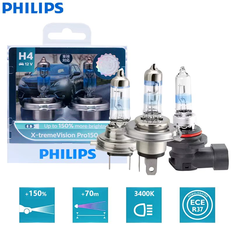 Philips X-tremeVision Pro150 H1 H4 H7 H11 HB3 HB4 HIR2 New Generation 150% Brighter Car Halogen Headlight White Auto Lamps, Pair