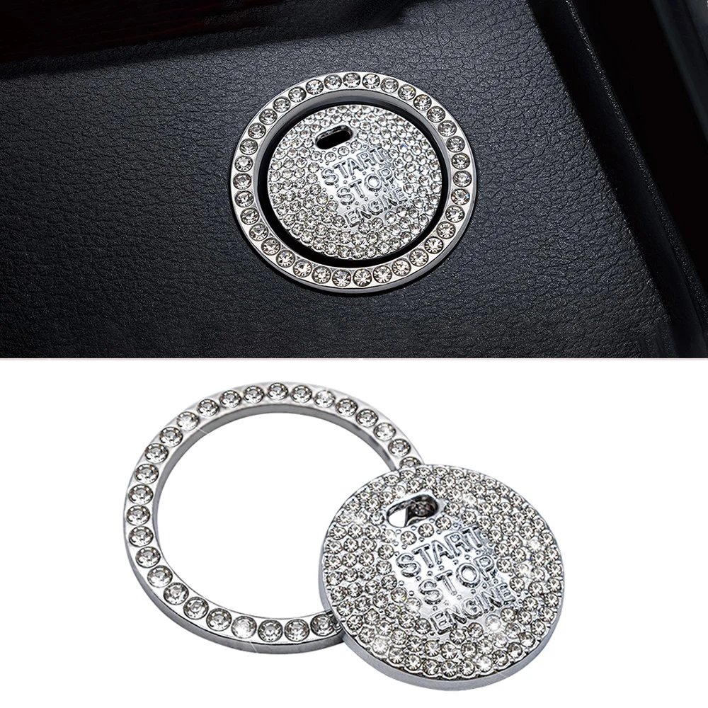 Bling Pink Diamond Car Engine Ignition Start Button Decor Ring Crystal Sticker Start Stop Ignition Push Button Switch Cover Deca