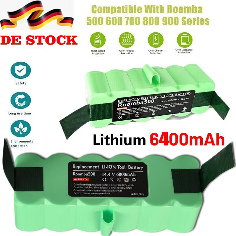 1~2X 14.4V 6.4Ah Li-ion Battery Replace for iRobot Roomba 500 600 700 800 Series