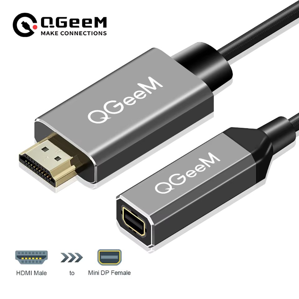 QGeeM HDMI to Mini DisplayPort Converter Adapter Cable 4K x 2K HDMI to Mini DP Adaptor for HDMI Equipped Systems Mini DP to HDMI