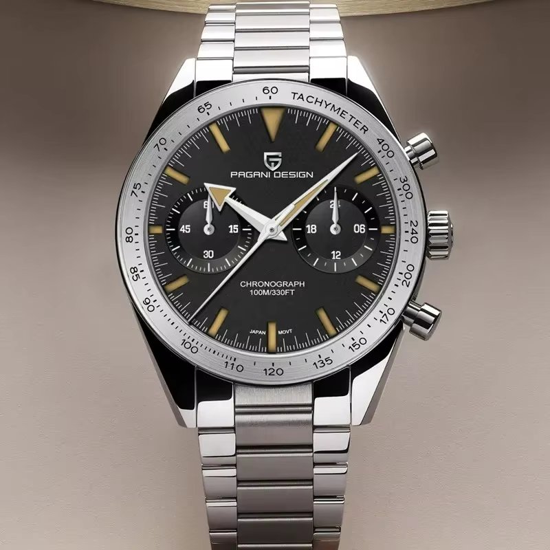 PAGANI DESIGN New 1957 Retro Luminous Moon Watch men Quartz speed Sport Chronograph AR Sapphire mirror VK64 Steel Men's Watches