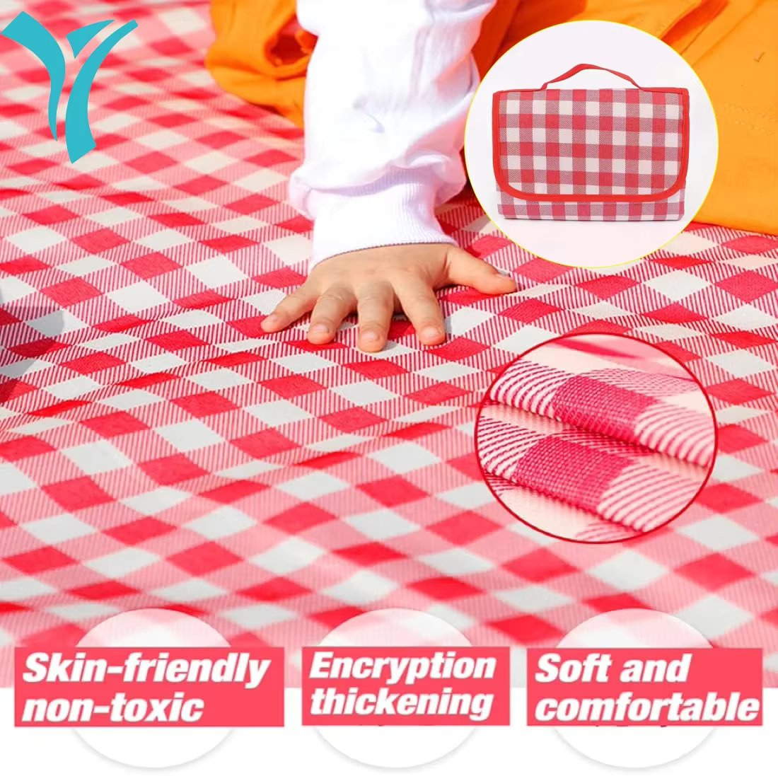 Picnic Blankets Foldable Waterproof Yellow Gingham Beach Blanket Tote Handbag for Park Travel Camping Resuscitation kit Cpr Ifak