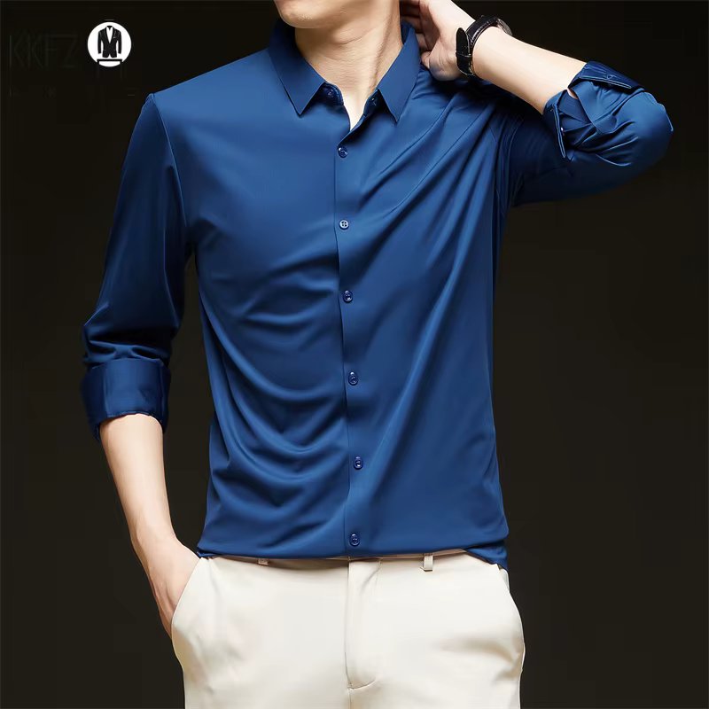 New Men's Business Casual Long Sleeved Solid Color Shirt Wrinkle Resistant Wrinkle Free Comfortable All Season Versatile Top