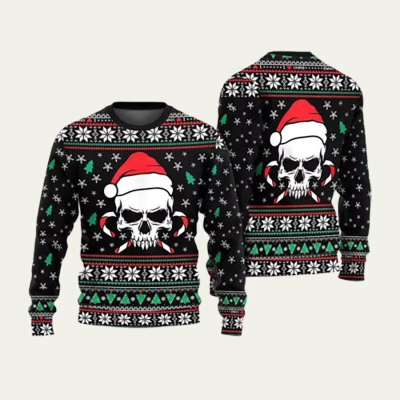Horror Christmas Sweater Skull Santa Clause 3D Printed Men's Crew-Neck Sweatshirt Y2k Unisex Casual New Pullover Mens Streetwear