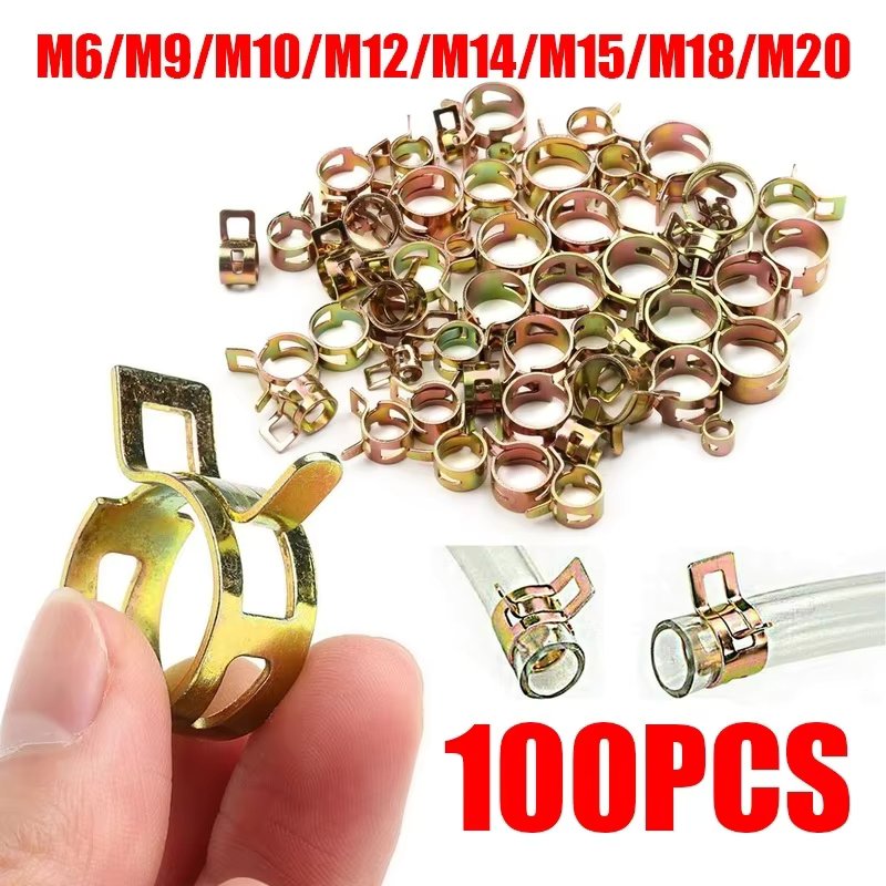 100PCS 6-20mm Spring Clip Fuel Line Hose Water Pipe Air Tube Clamps Fastener Assortment Kit