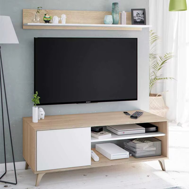 Kikua Plus Tv Cabinet, Shelf Included, Living Room Furniture, Dining Room Cabinet, Oak and White, Nordic Style, Furniture