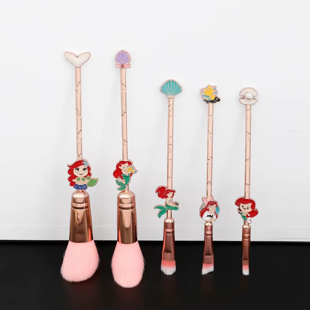 Cute 5Pcs Set The Little Mermaid Pink Makeup Brushes Mermaid Princess Soft Comfortable Specialized Makeup Brush With Bag