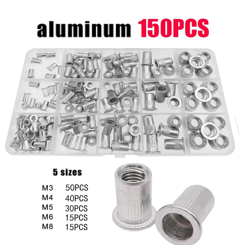 150/300pcs Rivet Nuts Gun Flatheadscrew Pop Nut Rivet Gun Set Mandrel Kit Nut Rivet Repair Rivetgun Hand Tools M3/M4/M5/M6/M8