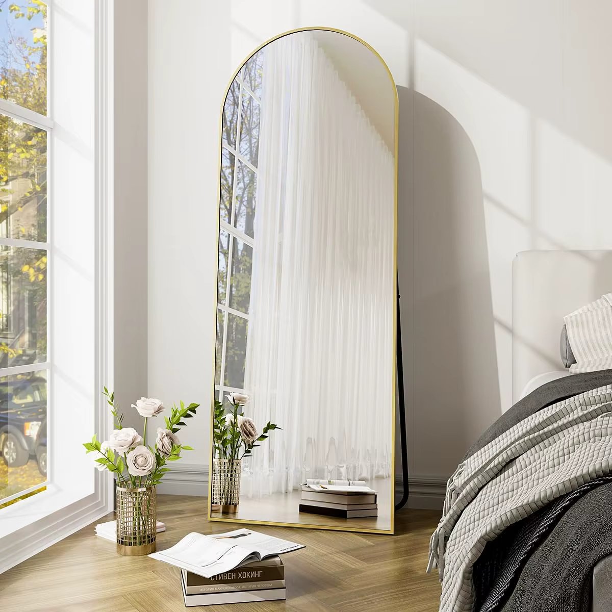 58x18 inch Arched Full Length Mirror-Aluminum Alloy Frame High Definition-Full Body Mirror for Bedroom or Living Room