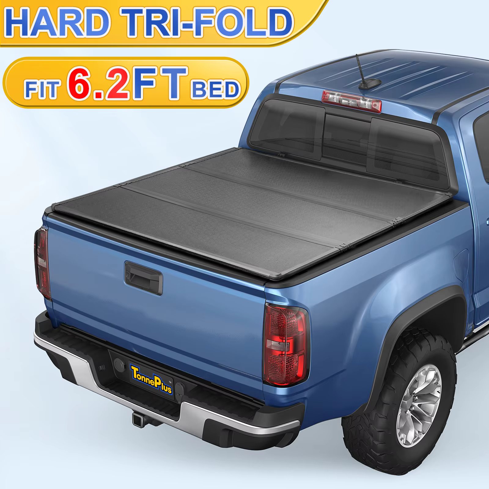 TonnePlus FRP Hard Tri-Fold Bed Tonneau Cover Truck Bed Cover for 2015-2024 Chevy Colorado / GMC Canyon 6.2ft Bed ; 6.2' 74" Bed
