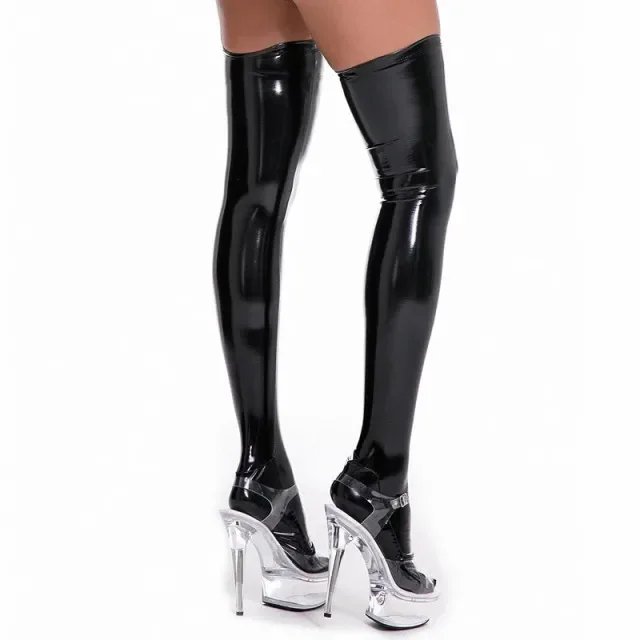 Sexy PVC Leather Skinny Long Stockings for Women, Black, Punk, Night Club, Knee High Socks, Cosplay Accessory, Latex Hosiery