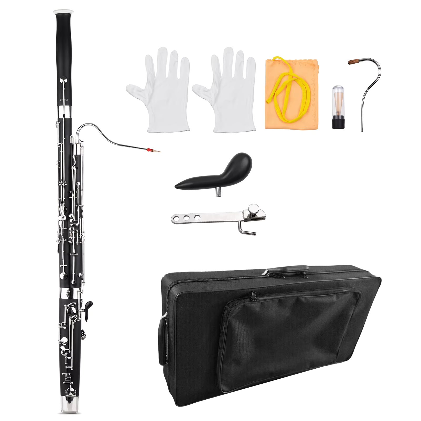 Professional C Key Bassoon Woodwind Instrument Synthetic Wood Body Cupronickel Silver-plated & Nickel-Plated Keys with Reed Glov