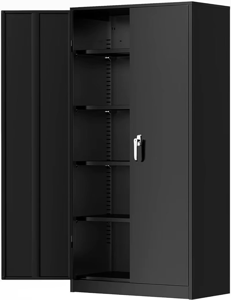 Metal Storage Cabinets 72” Black Garage Steel Storage Cabinet with Doors and Shelves, Metal Tool Cabinet