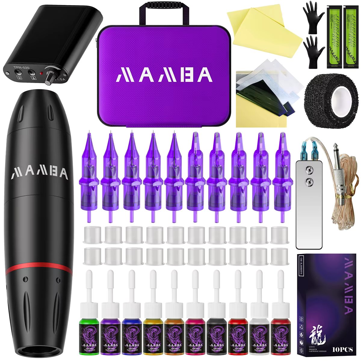 Mamba Professional Tattoo Machine Kit Rotary Tattoo Pen With Power Supply Inks Pigment Tattoo Body Art Tool Set For Beginners