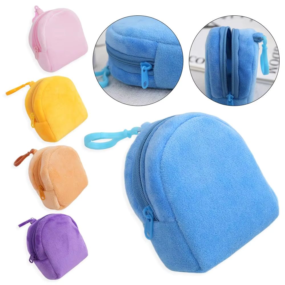 1Pcs Plush Schoolbag Coin Purse Kawaii Pure Color Keychain Cute Wallet ID Card Bag Candy Coin Bag for Women