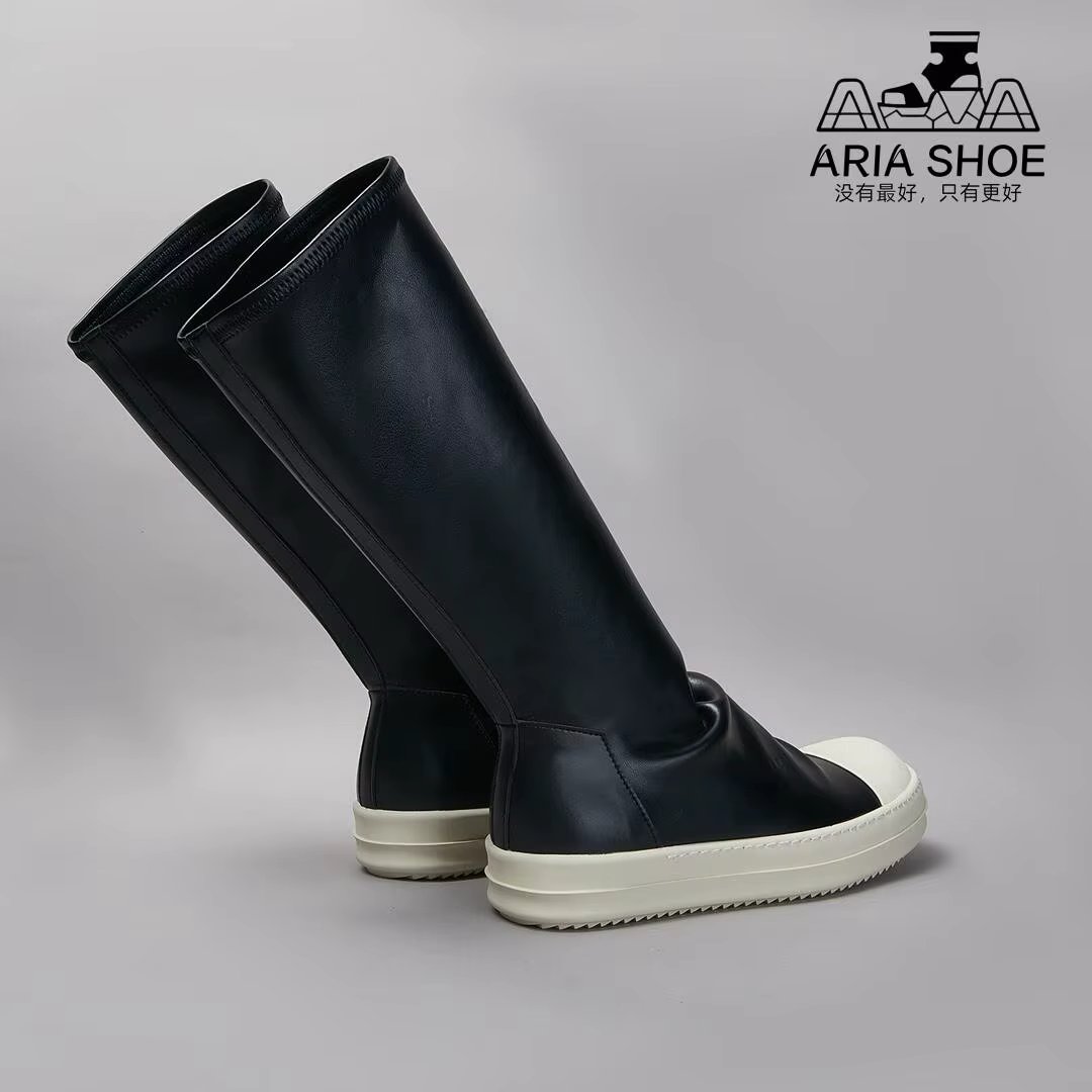 Ricks Luxury Designer Elastic Sheep Print Microfiber Leather Mid-calf Boots Owens Fits Men's And Women's Classic Black Boots