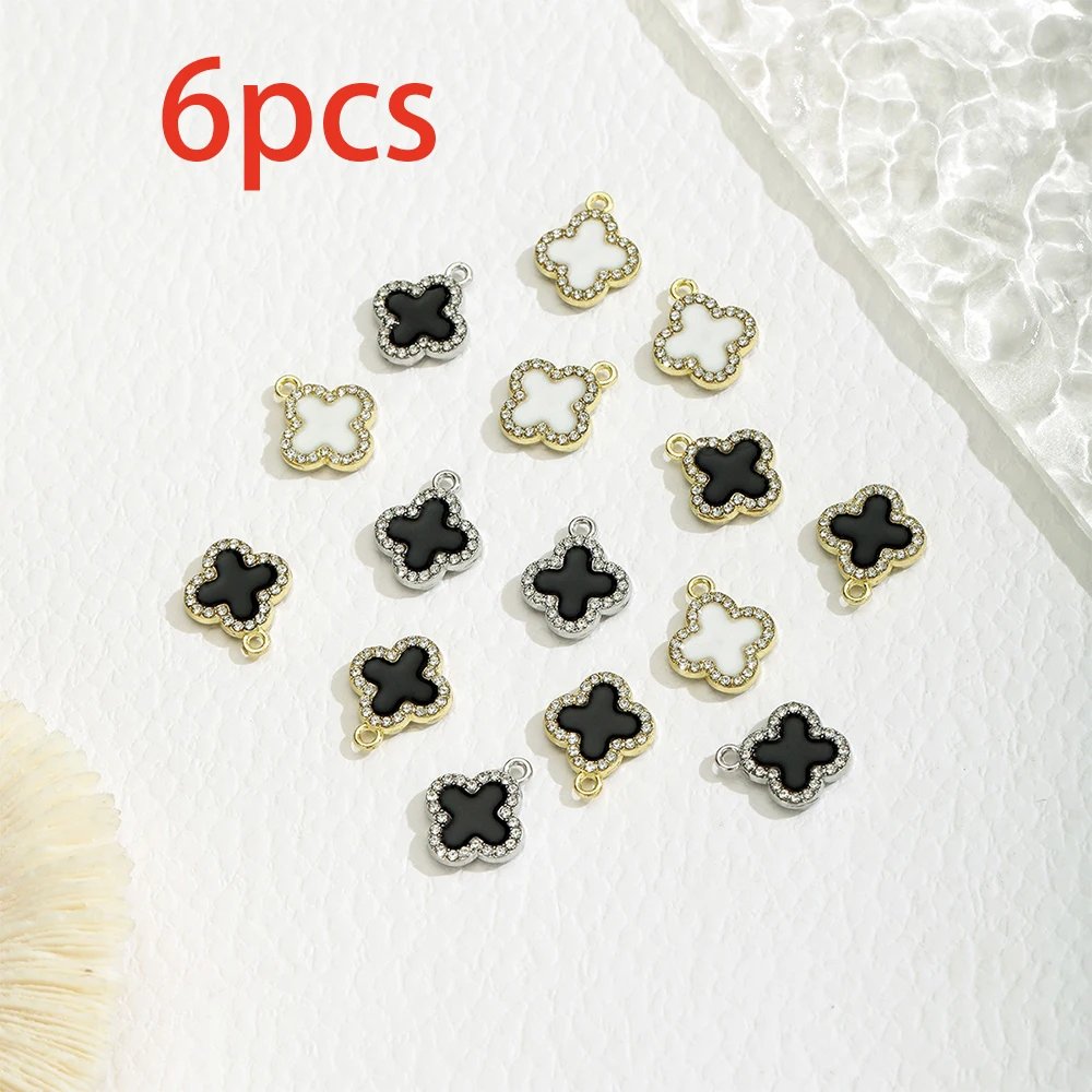 6Pcs Spot Bracelet Necklace Pendant DIY Accessories Dot Diamond Double-Sided Oil Dripping Four Leaf Clover Pendant Connection Jewelry Small Pendant