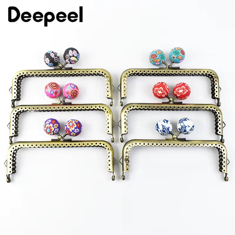 1/2/5Pcs 12cm Metal Handle Purse Bag Frame Retro Bead Kiss Clasp Brass Wallet Sewing Bracket Buckle DIY Hardware Accessories