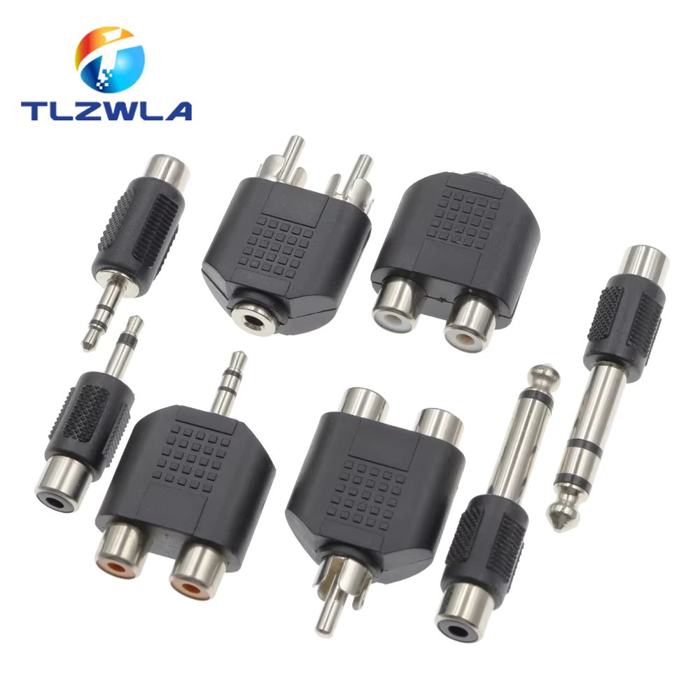 1PCS RCA Female Socket Turn 3.5MM Stereo Plug Audio Adapter 6.3MM Stereo Plug To RCA Socket 2 in 1 Stereo Connector