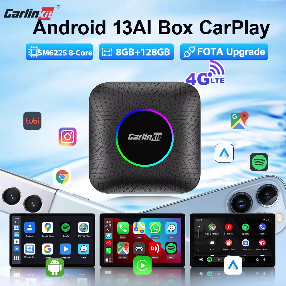 8GB+128GB CarlinKit Best Android13 CarPlay Car Ai Box LED/PLUS SM6225 8-Core Android Auto Wireless CarPlay For Wired CarPlay Car