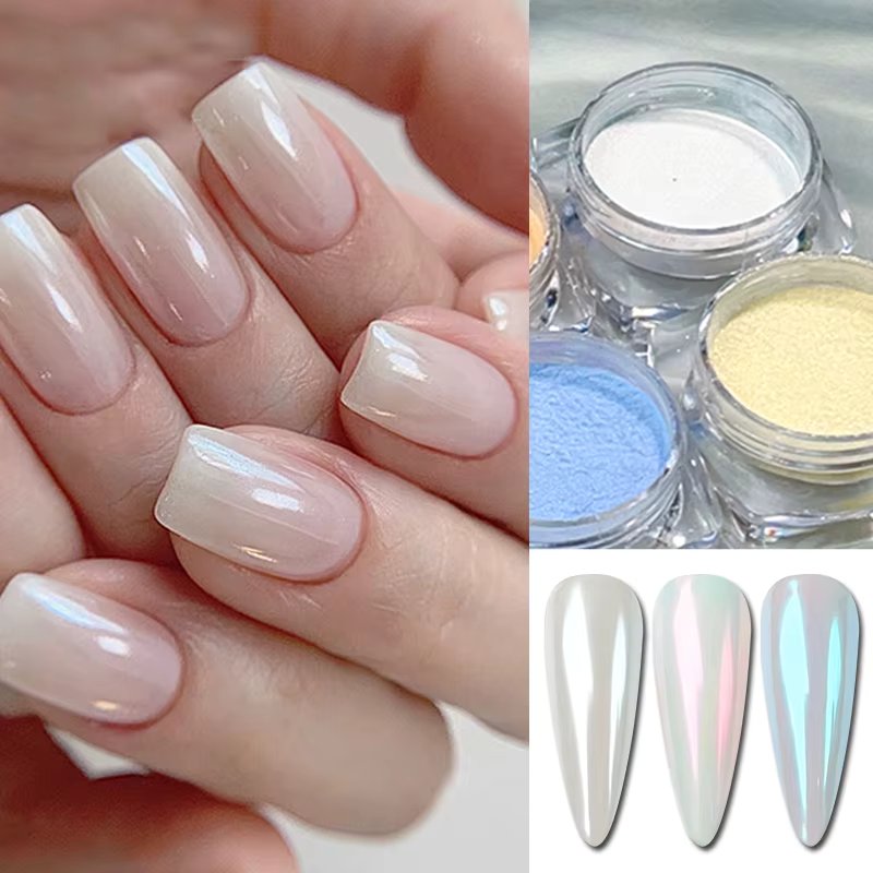 White Chrome Nail Fairy Powder Pearl Glitter Aurora Pigment  Nail Art Dust Mirror Effect Nail Manicure Accessories