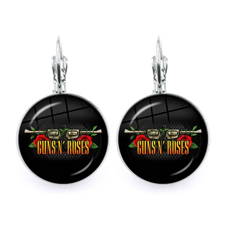 Guns N Roses Rock Band Women Dangle Earrings Fashion Drop Earrings, Glass Dome Cabochon Lady Jewelry Gift