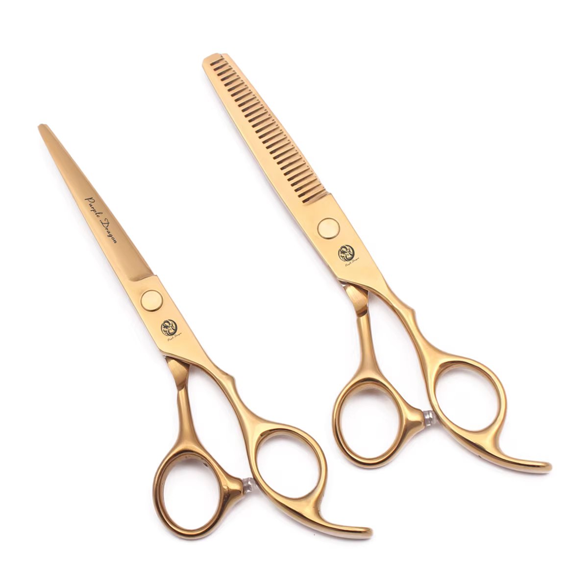Hair Cutting Scissors 5.5" Gold Japan Stainless Purple Dragon Hairdressing Scissors Thinning Shears Hair Scissors Set Z1005