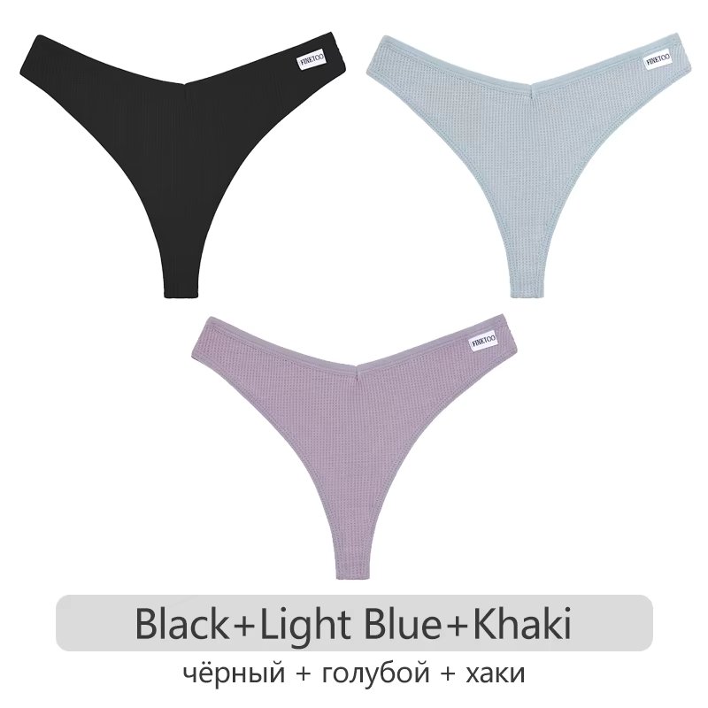 3Pcs/set Women Cotton Waffle Style G-string Panties Ladies Soft Thongs Female S-XL Low-Rise T-Back Panties Bikini Underwear 2023