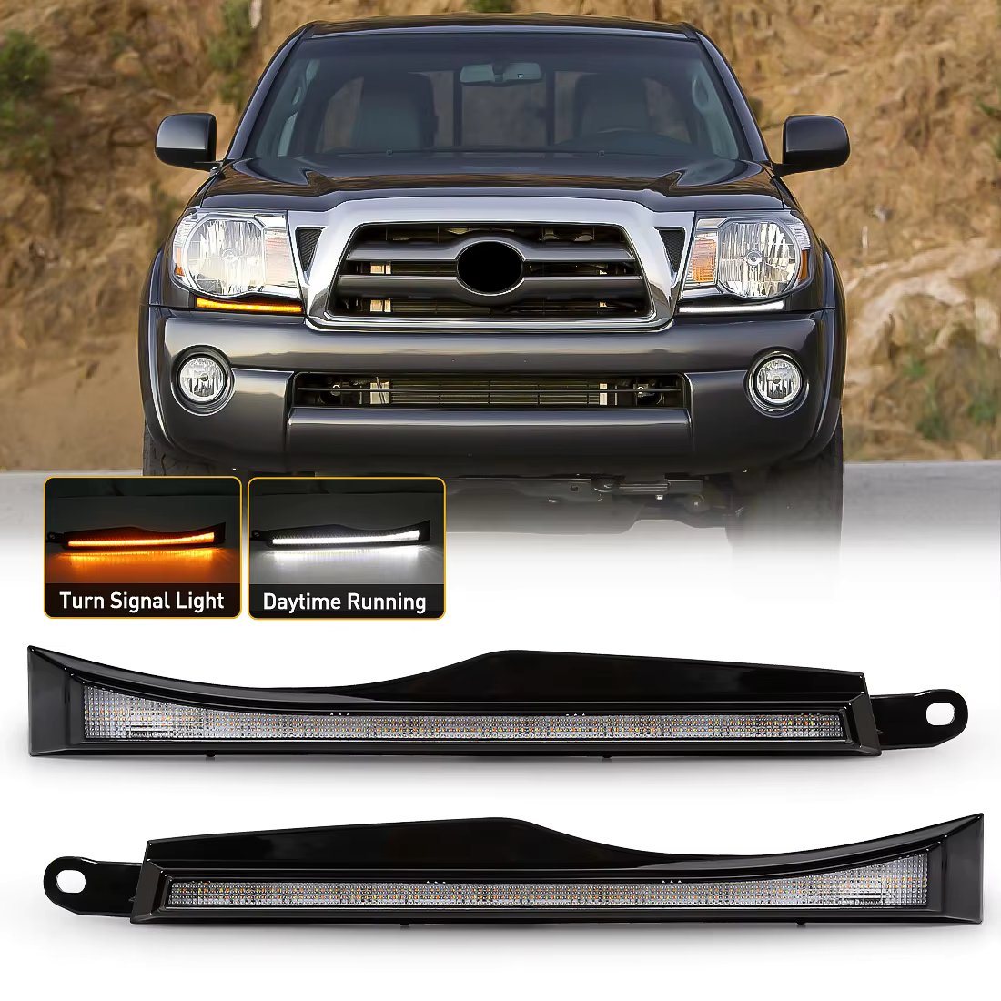 For Toyota Tacoma 2005 2006 2007 2008 2009 2010 2011 Car LED Daytime Running Light White DRL Yellow Dynamic Turn Signal Lamp 12V