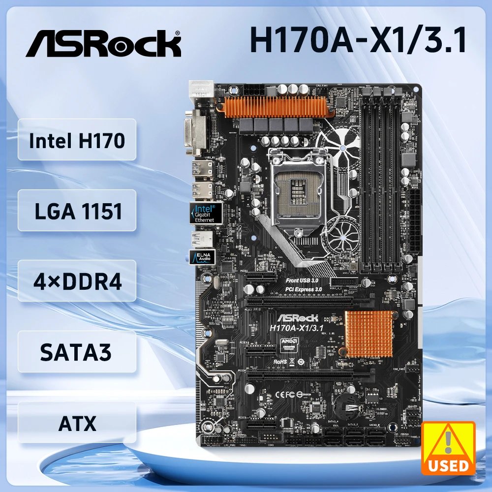 ASROCK H170A-X1/3.1 Motherboard Intel H170 LGA 1151 DDR4 64GB For 6th Gen Core i5-6500 i7-6700 i3-6300 G4400 cpus PCI-E 3.0 ATX
