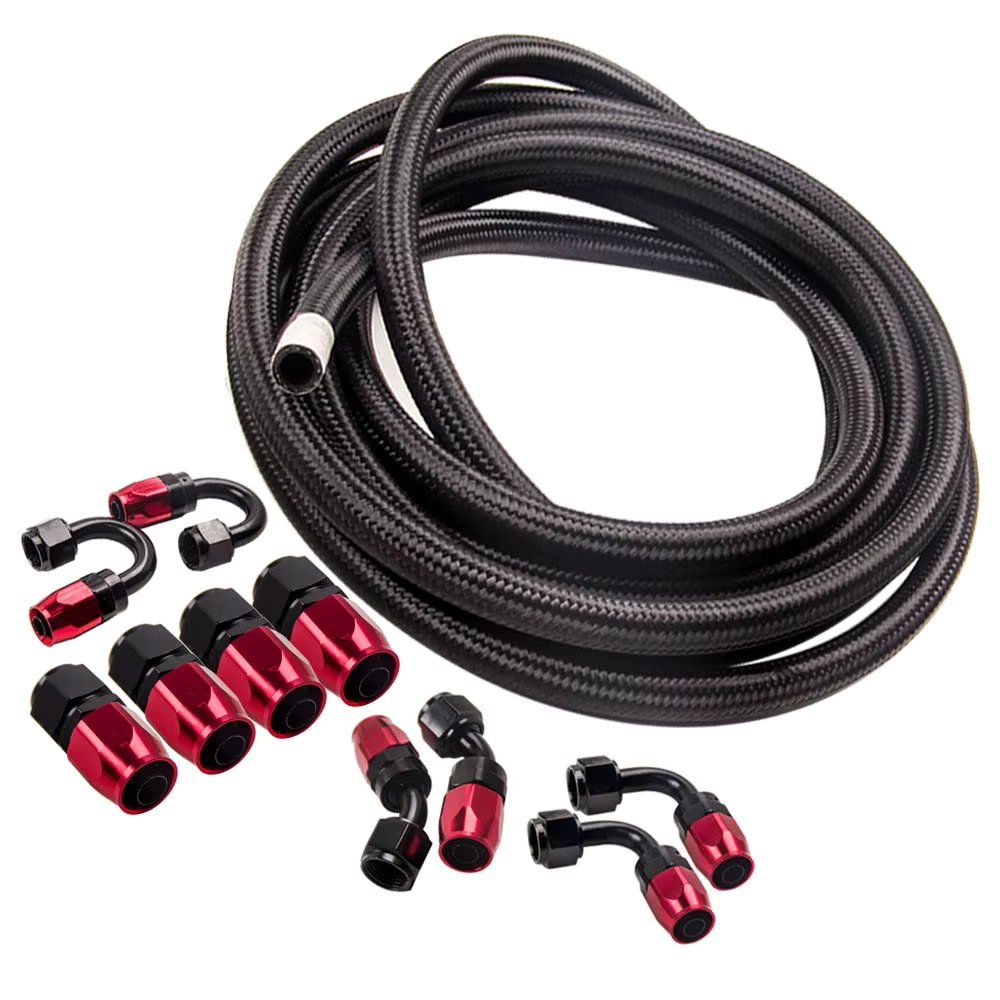 AN8 -8AN Nylon Steel Braided Oil/Fuel Line Hose End Fitting Adaptor Kit 16FT Red