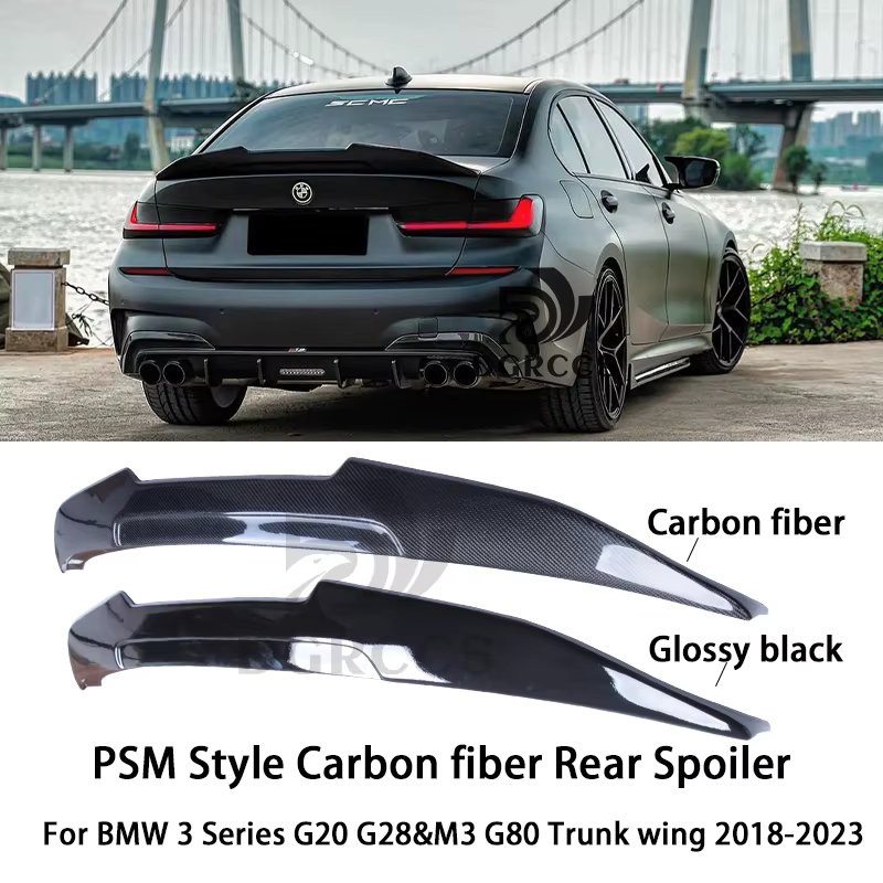 For BMW 3 Series G20 G28&M3 G80 PSM Style Carbon fiber Rear Spoiler Trunk wing 2018-2023 Carbon fiber Glossy black